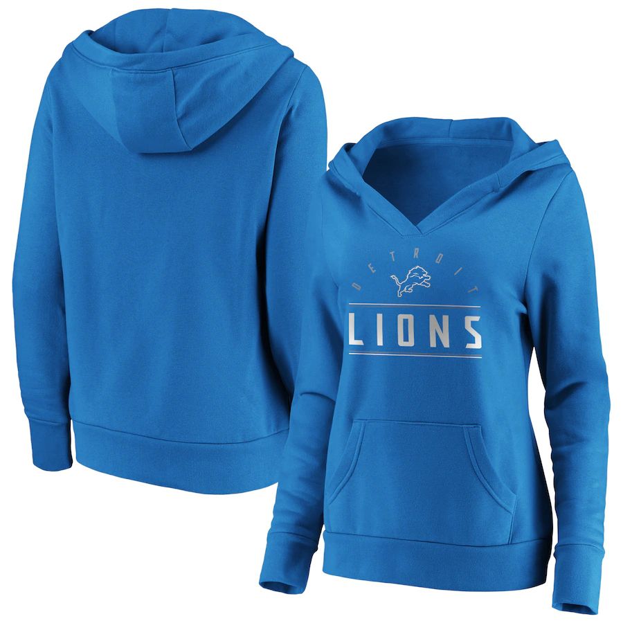 Women Detroit Lions Fanatics Branded Blue Iconic League Leader V-Neck Pullover Hoodie->women nfl jersey->Women Jersey